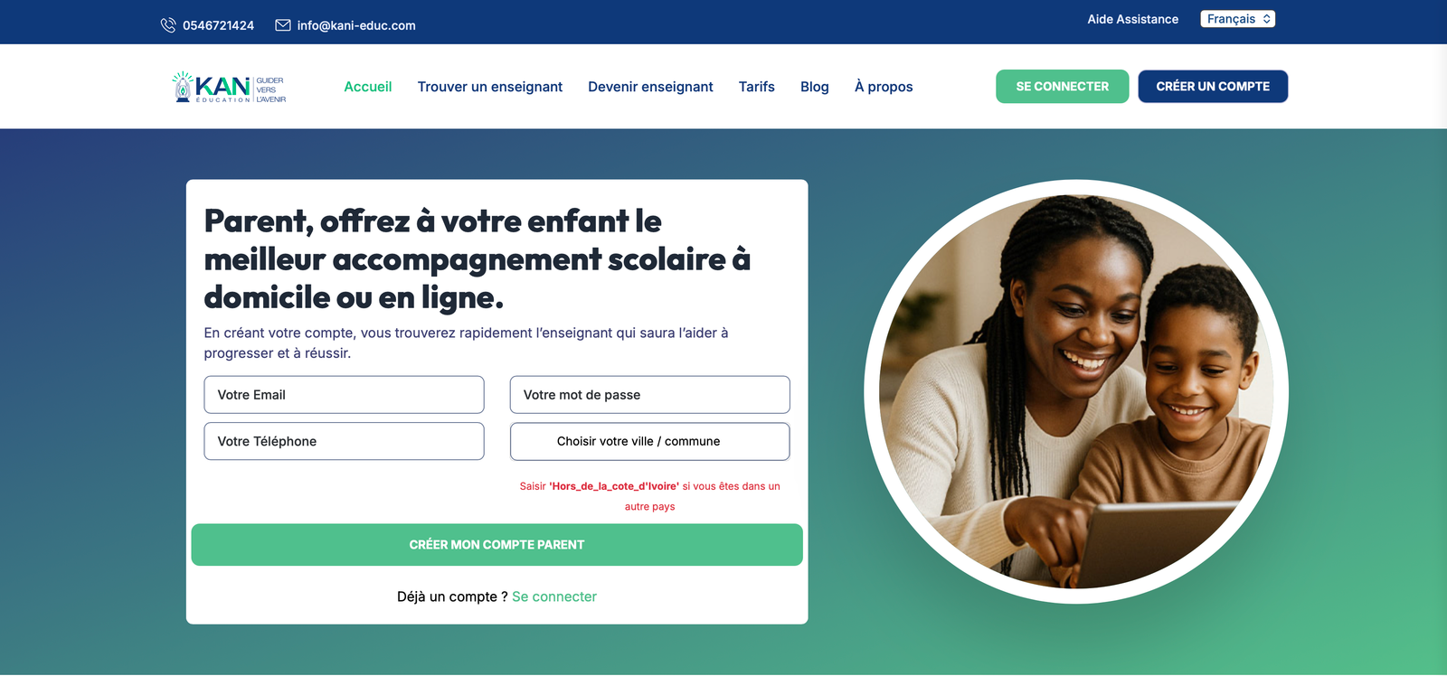 Plateforme de mise en relation parents-enseignants — Kani Education